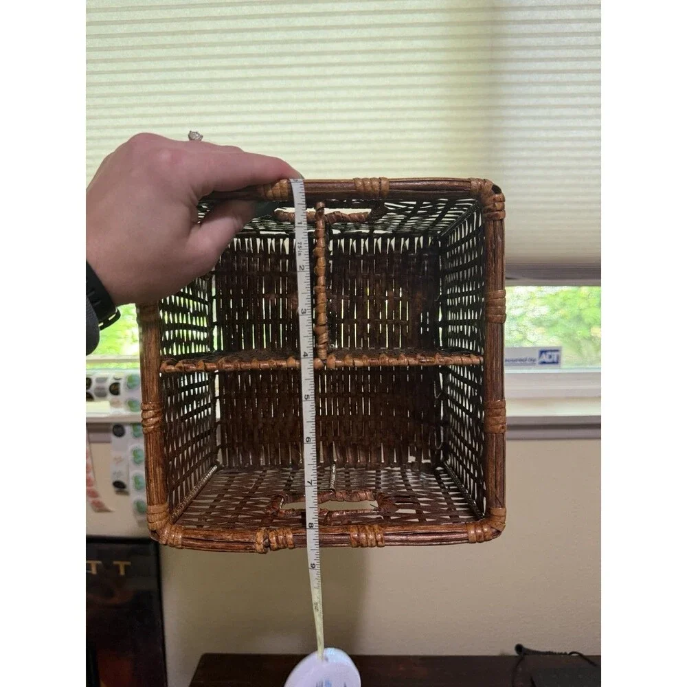 Vintage Wicker 3 Compartment Storage Basket - Multi Use Brown